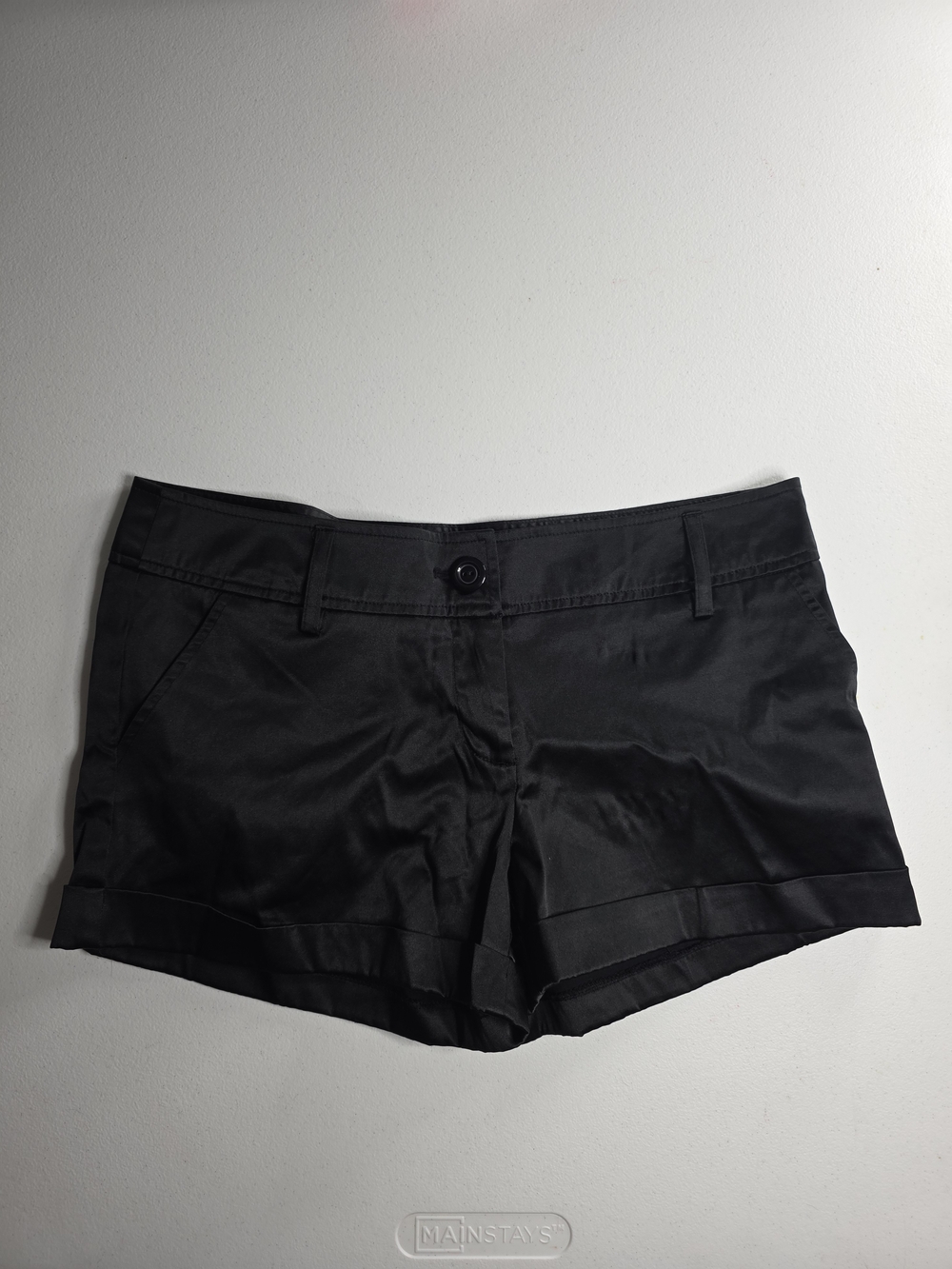 Vintage Y2k Forever 21 Black "Satin" Lowrise Cotton-Blend Shorts
